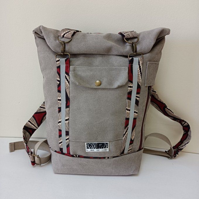Sac à dos coursier toile Cayman gris/taupe - Lima 