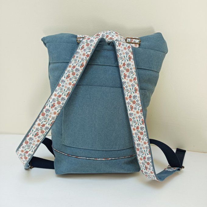 Sac à dos coursier toile Cayman bleu - petites fleurs