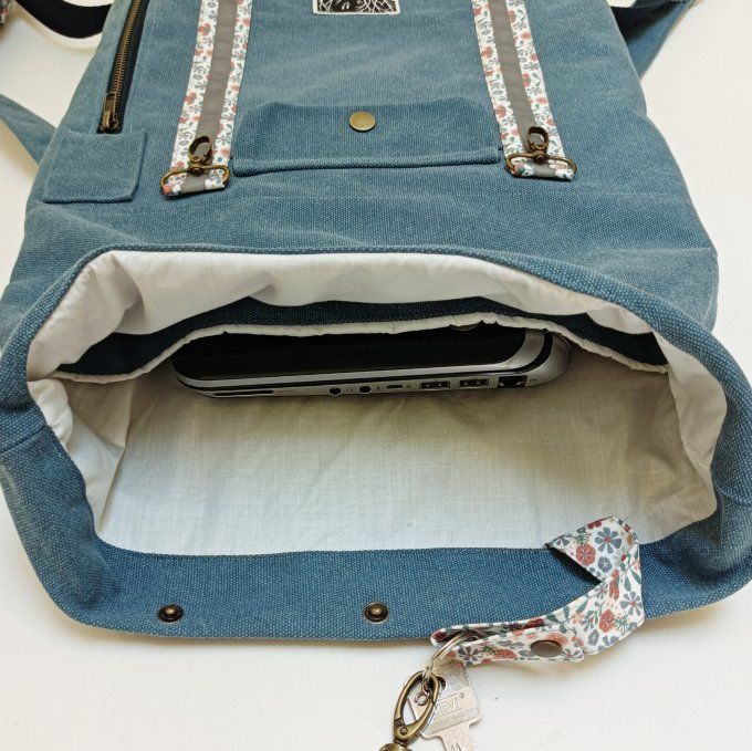 Sac à dos coursier toile Cayman bleu - petites fleurs