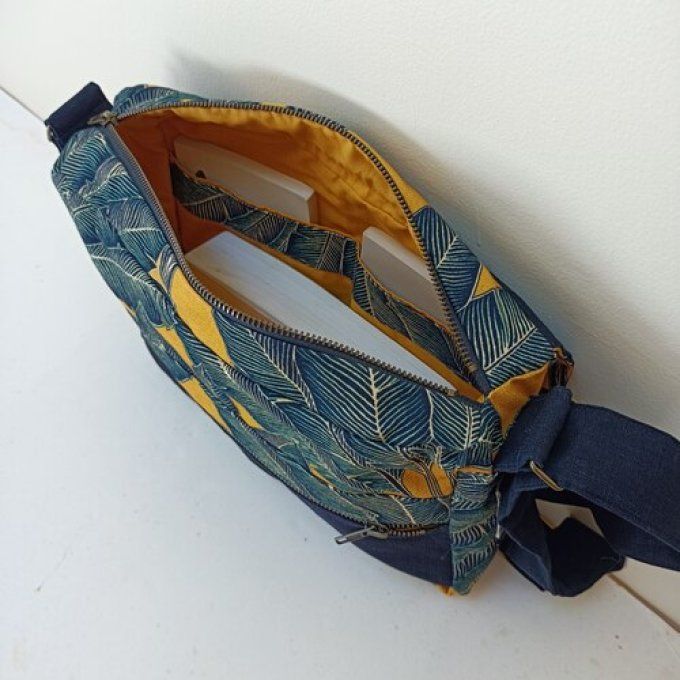 Besace lin lavé Navy - Rabat Arbre voyageur jaune