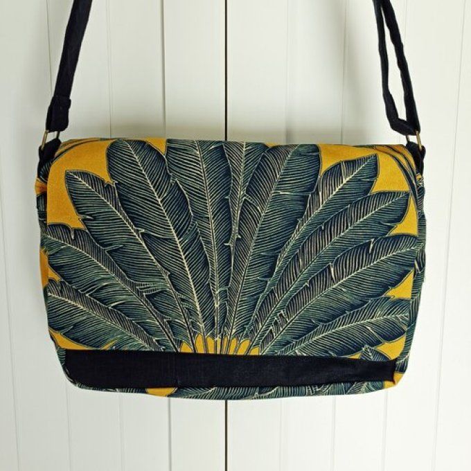 Besace lin lavé Navy - Rabat Arbre voyageur jaune