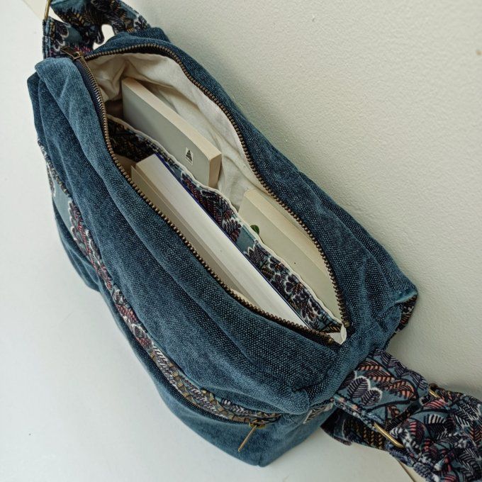 Besace velours bleu - Rabat Victoire bleu