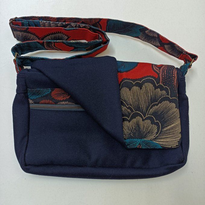 Besace drap de laine bleu - Rabat Kew gardens rouge