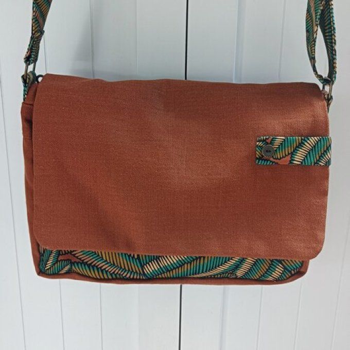 Besace lin lavé terracotta-Vicky Thévenon