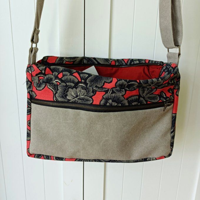 Besace toile Cayman ficelle - Rabat Kew garden corail