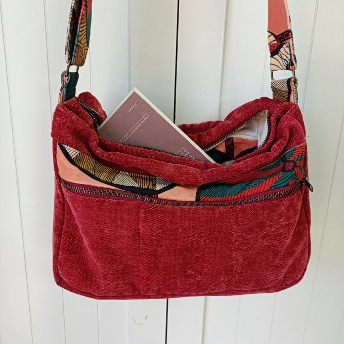 Besace velours Rober corail-Rabat Idriss