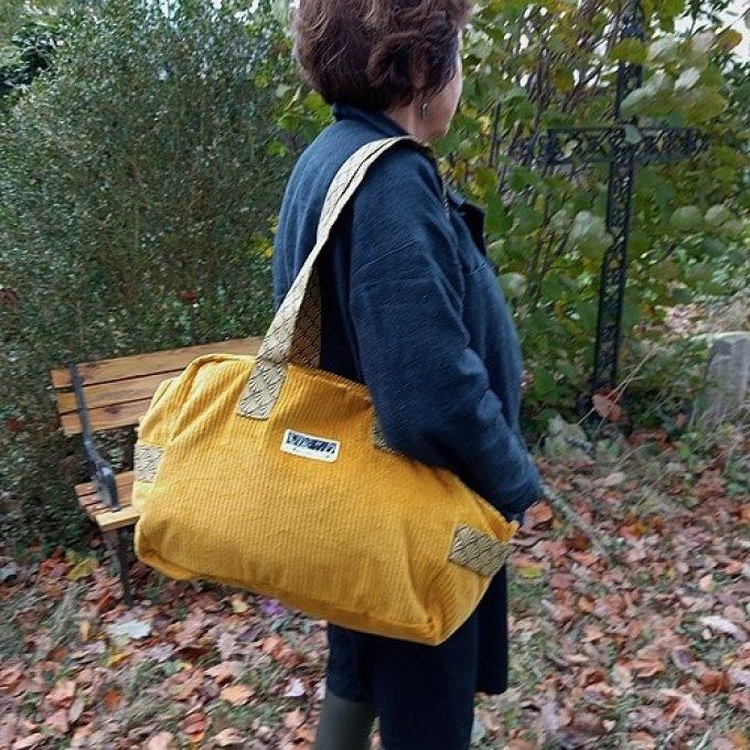 Sac we velours jaune moutarde - Coton imprimé Eventails