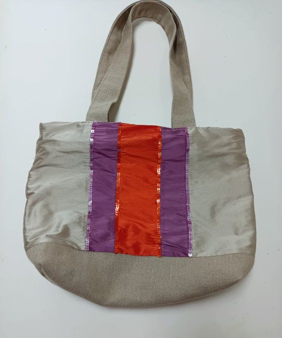 Sac à main soie et lin beige