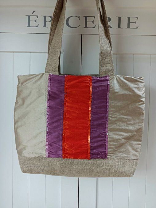 Sac à main soie et lin beige