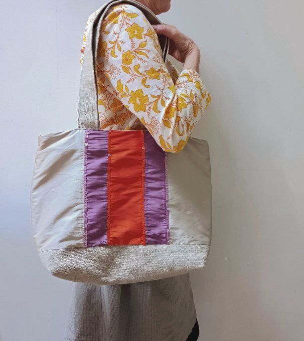 Sac à main soie et lin beige