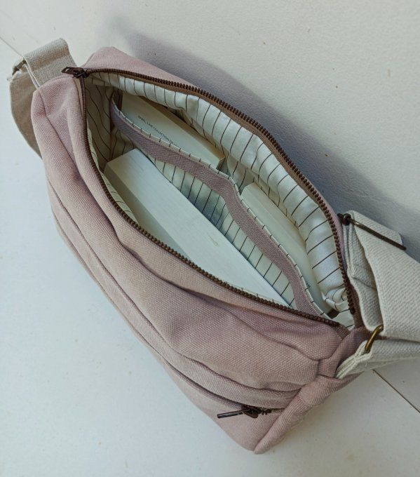 Besace rose - Rabat lin brodé Sahco- Modèle unique