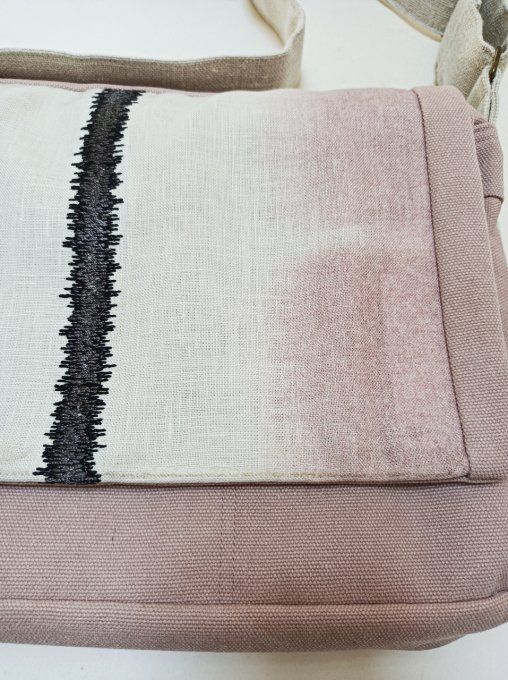 Besace rose - Rabat lin brodé Sahco- Modèle unique