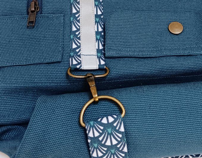 Sac à dos coursier toile coton Thèbes bleu / éventails