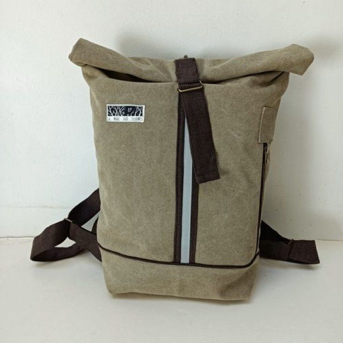 Sac à dos rolltop kaki-brun