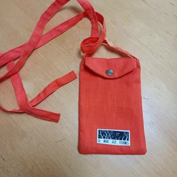 Pochette téléphone portable - Lin lavé orange