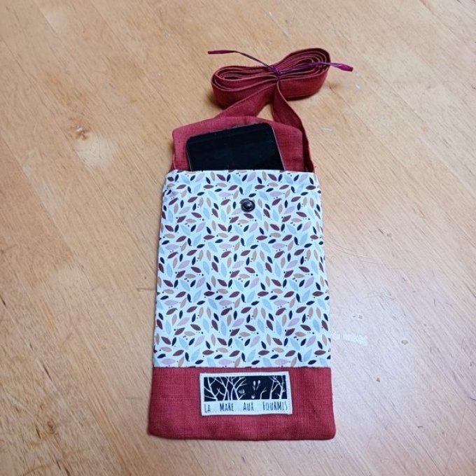 Pochette téléphone portable - Coton imprimé et lin lavé terra