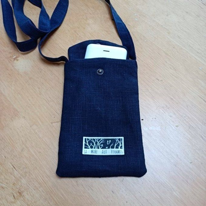 Pochette téléphone portable - Lin lavé bleu Navy