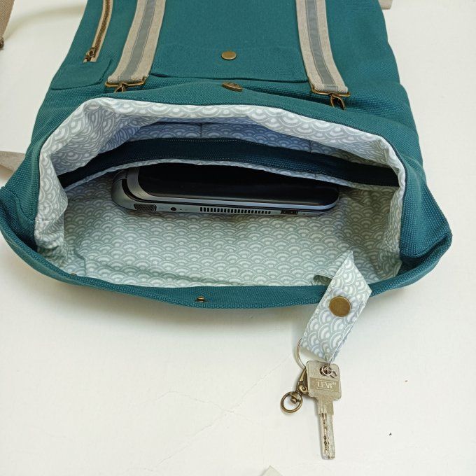 Sac à dos coursier toile coton Thébes vert/beige