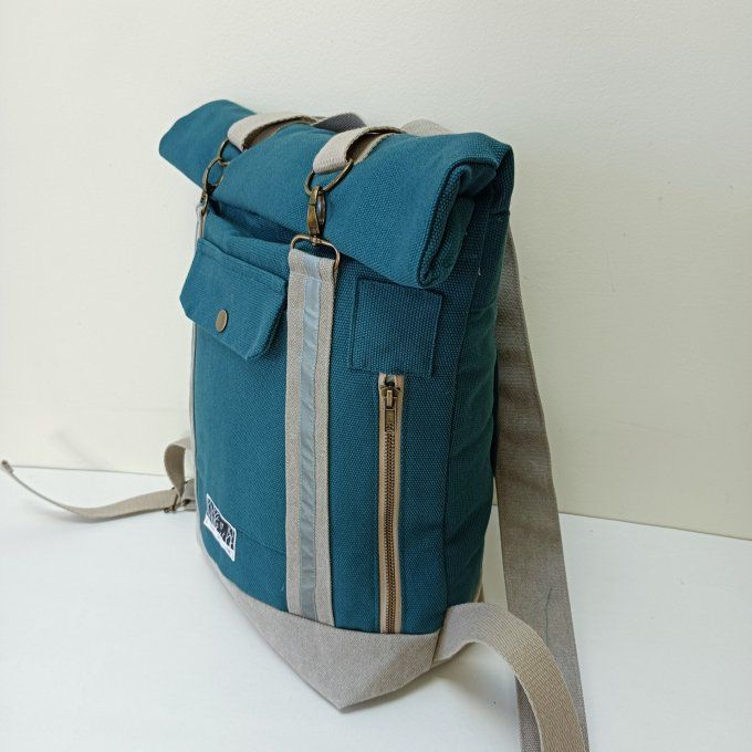 Sac à dos coursier toile coton Thébes vert/beige