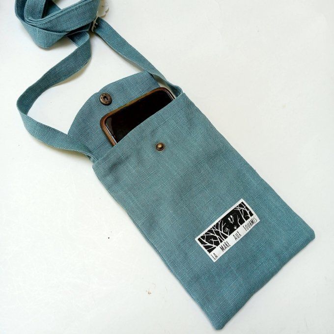 Pochette téléphone portable - Lin lavé céladon