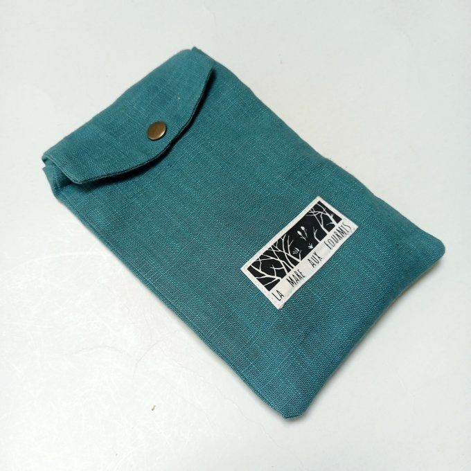 Pochette téléphone portable - Lin lavé turquoise