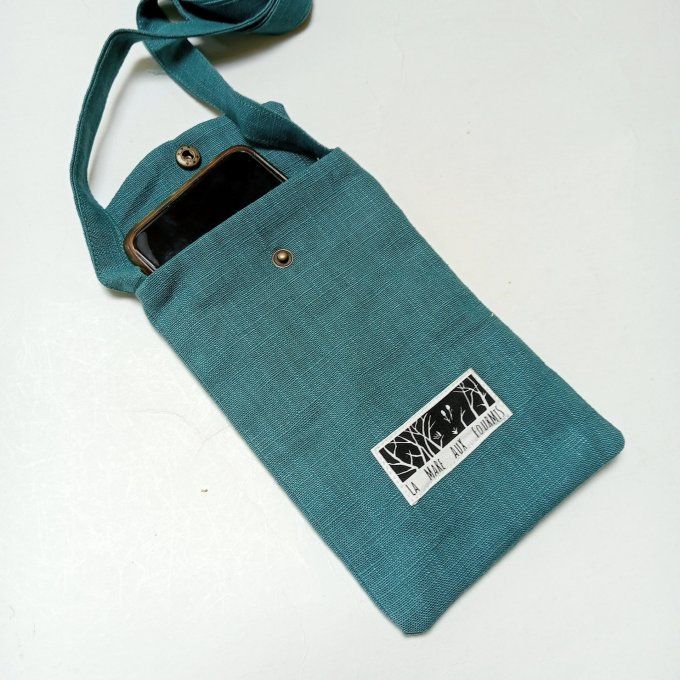 Pochette téléphone portable - Lin lavé turquoise
