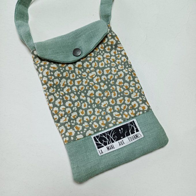 Pochette téléphone portable - Lin lavé tilleul - Points