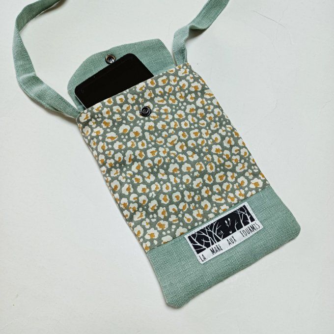 Pochette téléphone portable - Lin lavé tilleul - Points