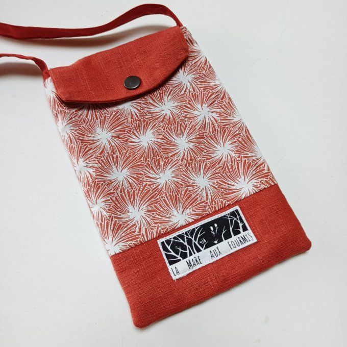 Pochette téléphone portable - Lin brique - Etoiles