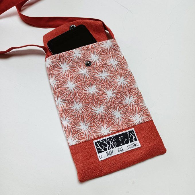 Pochette téléphone portable - Lin brique - Etoiles