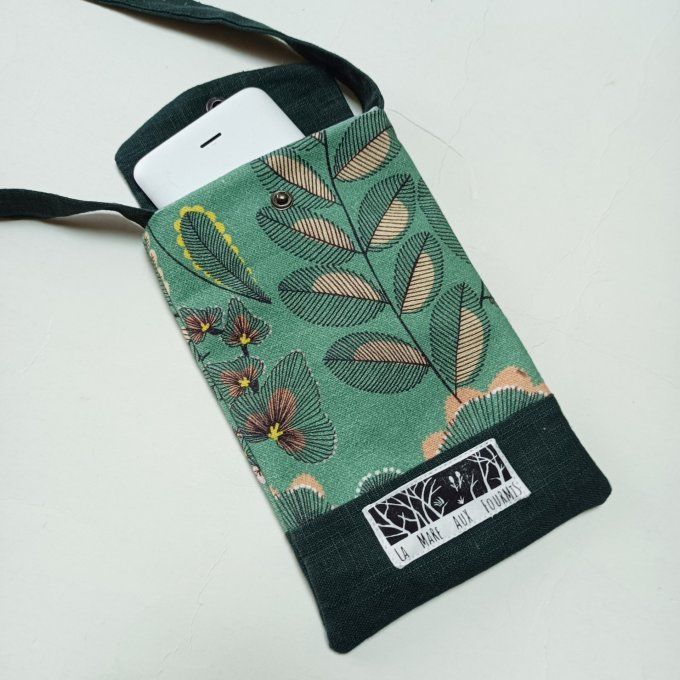 Pochette téléphone portable - Lin lavé vert - Végétal