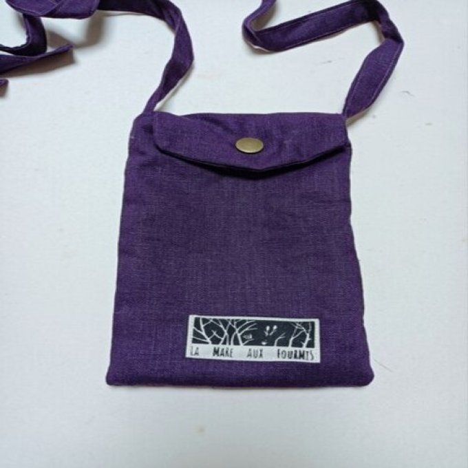 Pochette téléphone portable - Lin lavé violet foncé