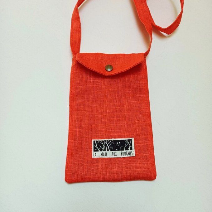 Pochette téléphone portable - Lin lavé orange