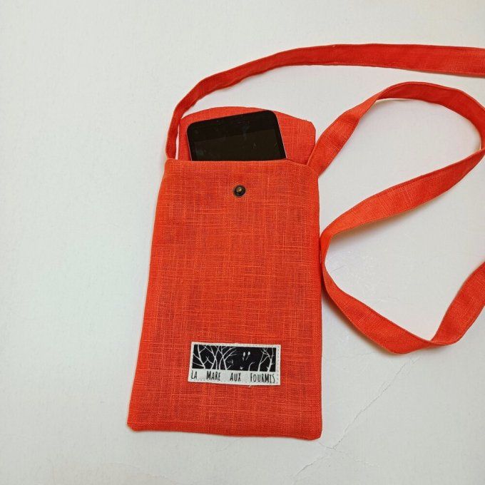 Pochette téléphone portable - Lin lavé orange