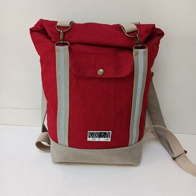 Sac à dos coursier toile coton Thèbes rouge carmin 