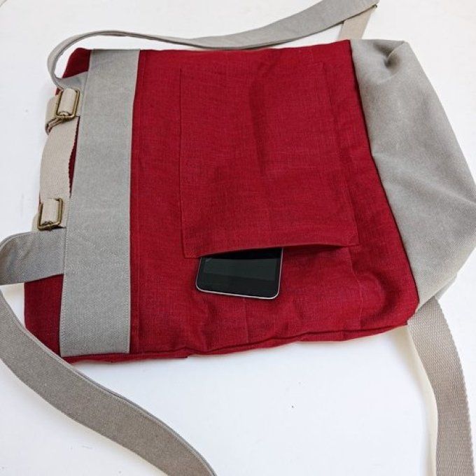 Sac à dos coursier toile coton Thèbes rouge carmin 