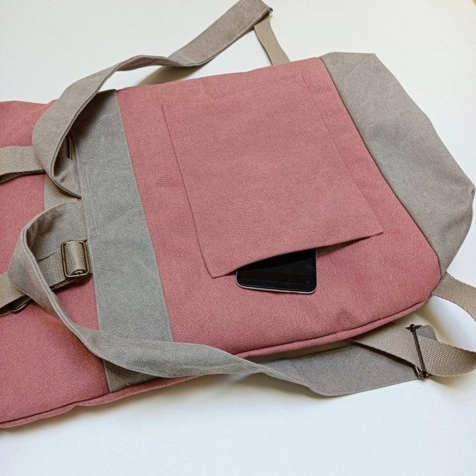 Sac à dos coursier toile Cayman terracotta - beige