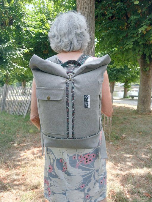 Sac à dos zip-top toile Cayman gris / lin vert Victoire
