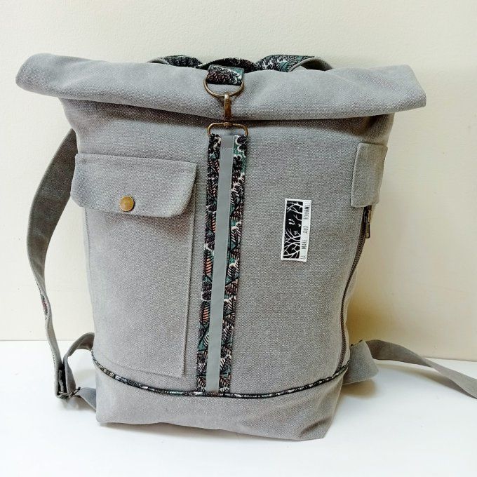 Sac à dos zip-top toile Cayman gris / lin vert Victoire