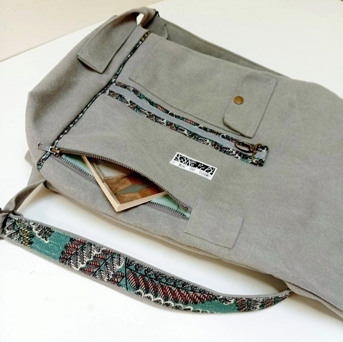 Sac à dos zip-top toile Cayman gris / lin vert Victoire