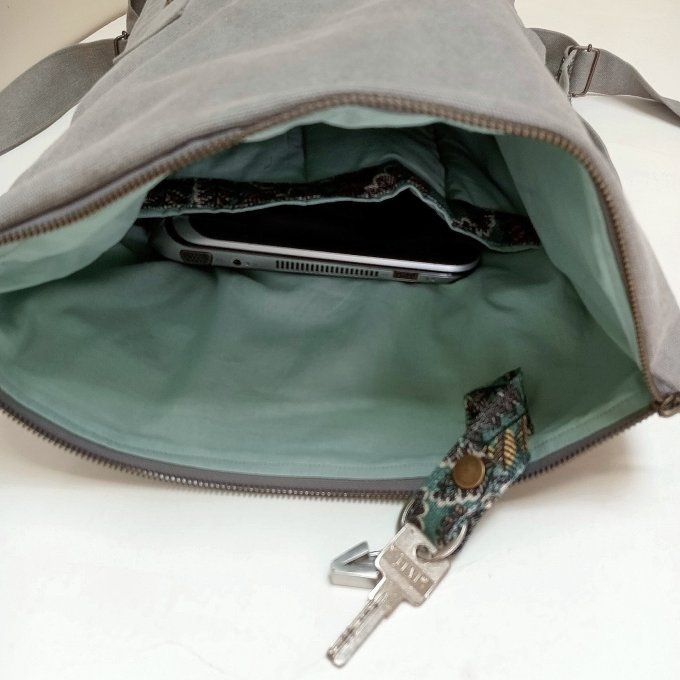 Sac à dos zip-top toile Cayman gris / lin vert Victoire