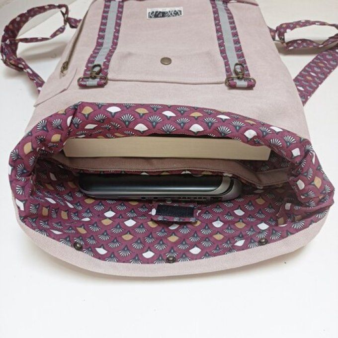 Sac à dos coursier- Coton rose et imprimé japonais