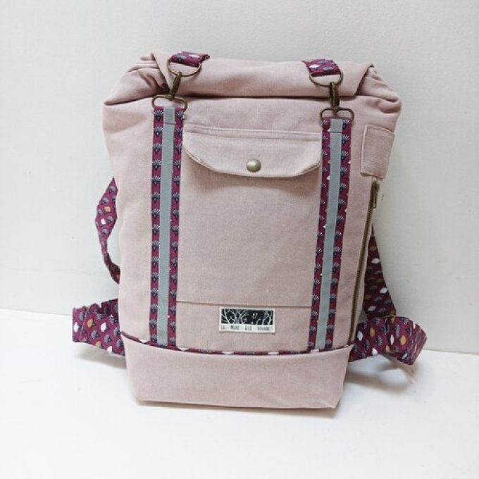 Sac à dos coursier- Coton rose et imprimé japonais