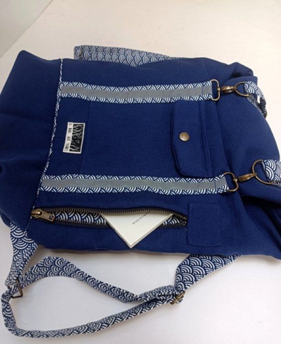 Sac à dos coursier toile coton Thèbes bleu outremer - imprimé vagues