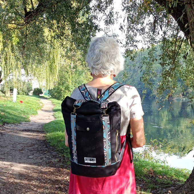 Sac à dos coursier toile Thèbes noire - éventails jaune - Copie
