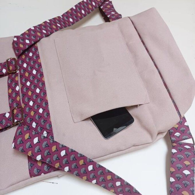 Sac à dos coursier- Coton rose et imprimé japonais