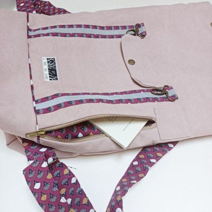 Sac à dos coursier- Coton rose et imprimé japonais