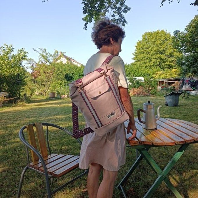 Sac à dos coursier- Coton rose et imprimé japonais