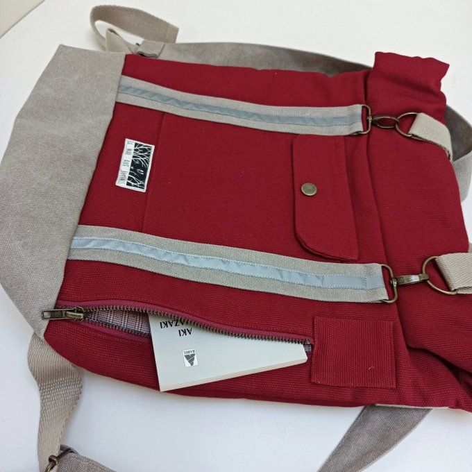 Sac à dos coursier toile coton Thèbes rouge carmin 
