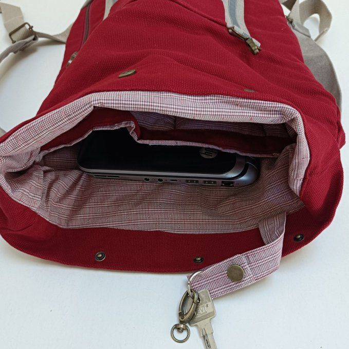 Sac à dos coursier toile coton Thèbes rouge carmin 